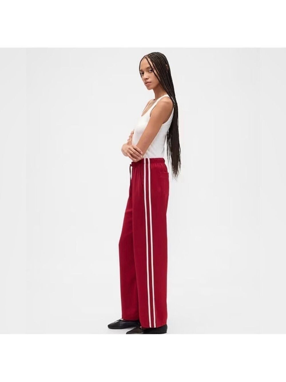 Gap Satin Athletic Straight-Leg Stripe Pull-On Track Pants NWOT XL Baggy Athlete